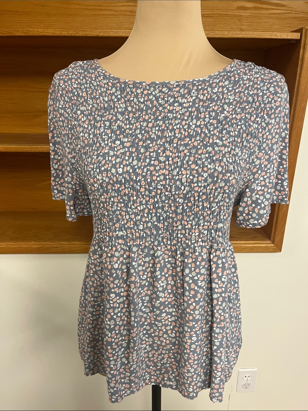URBAN Romantics Blue Floral Smocked Short Sleeve Tunic